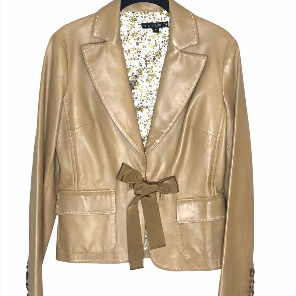 THE WRIGHTS Camel Leather Topstitched Jacket
